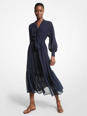 michael kors navy polka dot dress|Polka Dot Georgette Tiered Midi Dress .